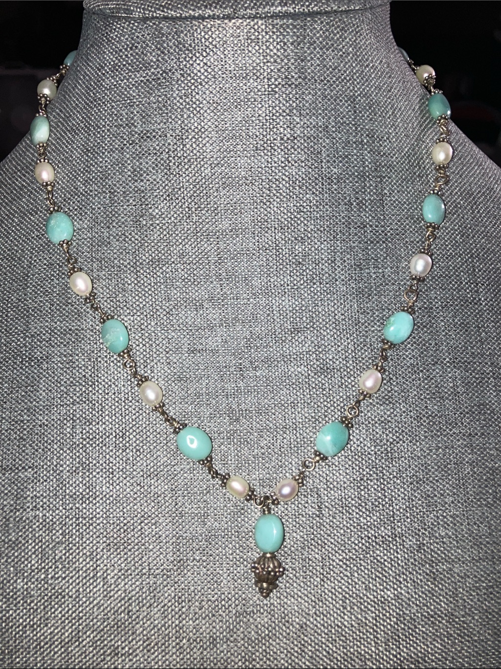Beautiful Larimar And Pearl Necklace